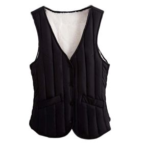 Women V-neck Padded Waistcoat Autumn Bodysuit Vest Winter Warm Quilted Vest Sleeveless Jacket; Black