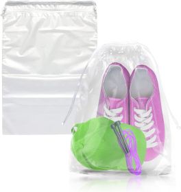 Travel Shoe Bags 12" x 18". Pack of 100 Clear Plastic 2 mil Pouches with Drawstring Closures for Packing and Storing. Waterproof Portable Storage for