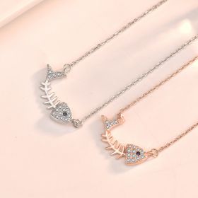 Gift CZ Fish Bones 925 Sterling Silver Necklace (Color: Silver)