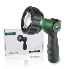 H2O WORKS Garden Hose Nozzle Thumb Control Heavy Duty Metal Water Nozzle with Adjustable Watering Patterns High Pressure Hose Nozzle Sprayer;  Pefect (Color: Green)