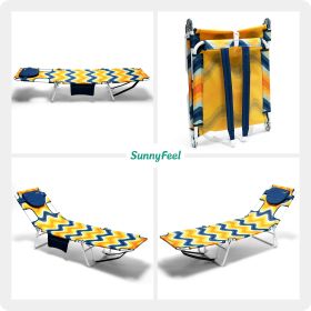 Beach Lounge Chair, Backpack Reclining Beach Chairs Lay Flat, Face Down Tanning Chair (Color: Orange Wave)